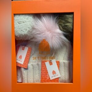 New - Shxt That I Knit Beanie w/interchangeable PomPoms Alpaca and Merino Wool